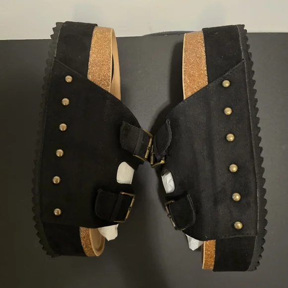 JUSTFAB Black Platform Sandals Slip On Flat Shoes Casual Summer Vacay Size 9 - Picture 7 of 14